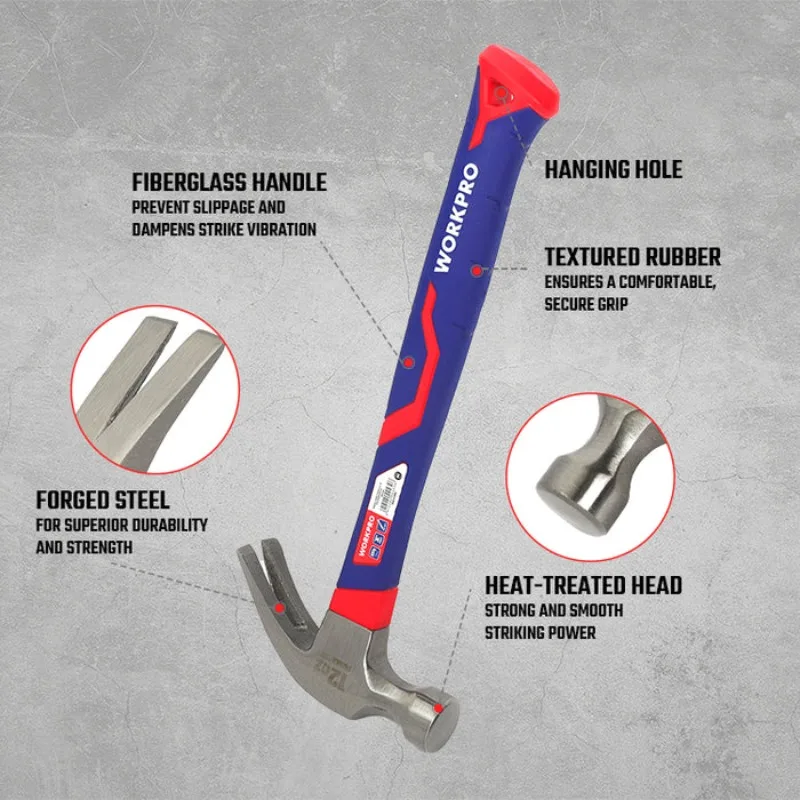 WORKPRO WP241008 Curved Claw Hammer with Fibre Glass Handle Hand Tools
