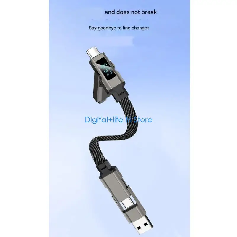 E06D Keychain USB C Charging Cable Zinc Alloy Digital Display for Multiple Device