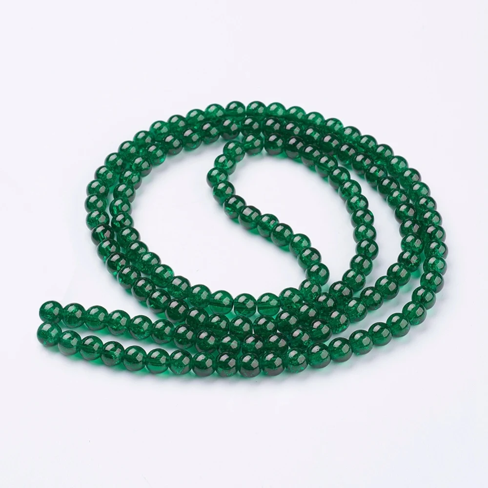 1Strand Dark Green Transparent Crackle Glass Round Beads Strands 6mm Hole: 1.3~1.6mm about 133pcs/strand 31.4 inch