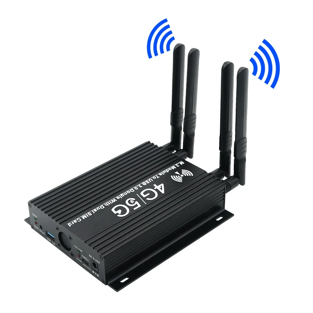 NGFF(M.2) 4G/5G Module to USB 3.0 Adapter With Cooler Fan/Dual SIM Card Slot and Auxiliary Power