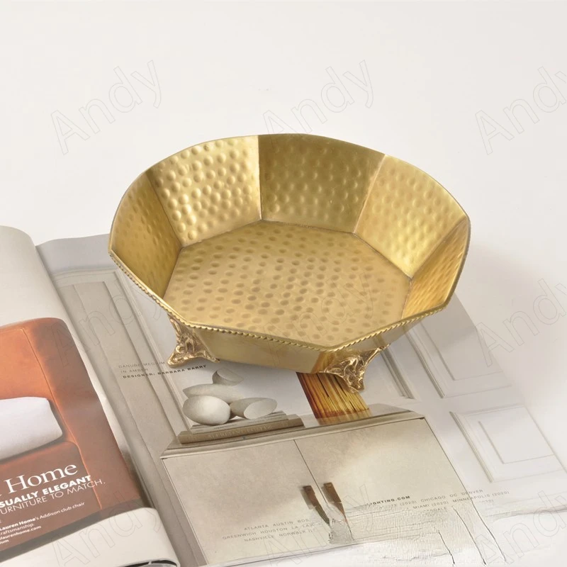 Manual Brass Storage Tray Creative Hammer Pattern Decorative Bedroom Jewelry Organizer Home Living Room Desktop Fruit Trays