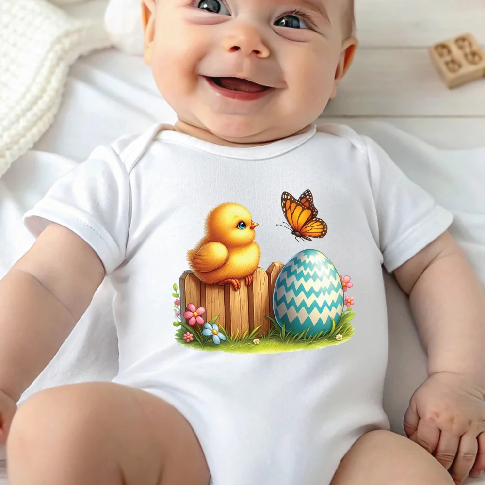 

Комбинезон из чистого хлопка для малышей с принтом «Счастливый цыпленок» к первому Пасхальному празднику, удобная одежда для новорожденных от 0 до 12 месяцев