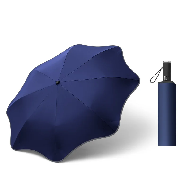 Creative Three-fold Automatic Rounded Corner Umbrella with Reflective Edges Rain or Shine Fully Automatic Vinyl Umbrella