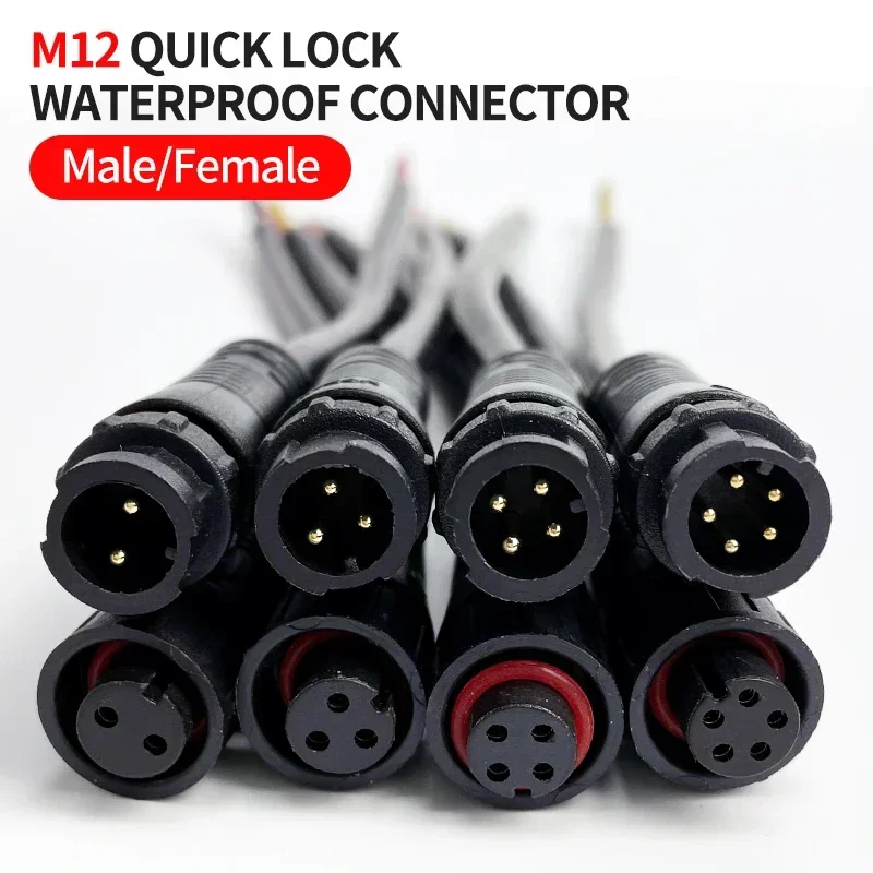 

5/20Pcs M12 Waterproof 2 3 4 5 Pin IP67 Cable Wire Plug for LED Strips Male and Female Jack 20cm Length Connector Quick Lock