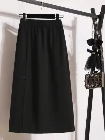 

Новая китайская эластичная юбка с высокой талией для женщин больших размеров, весна-лето, брендовая, с пуговицами, разрезом и А-образным силуэтом