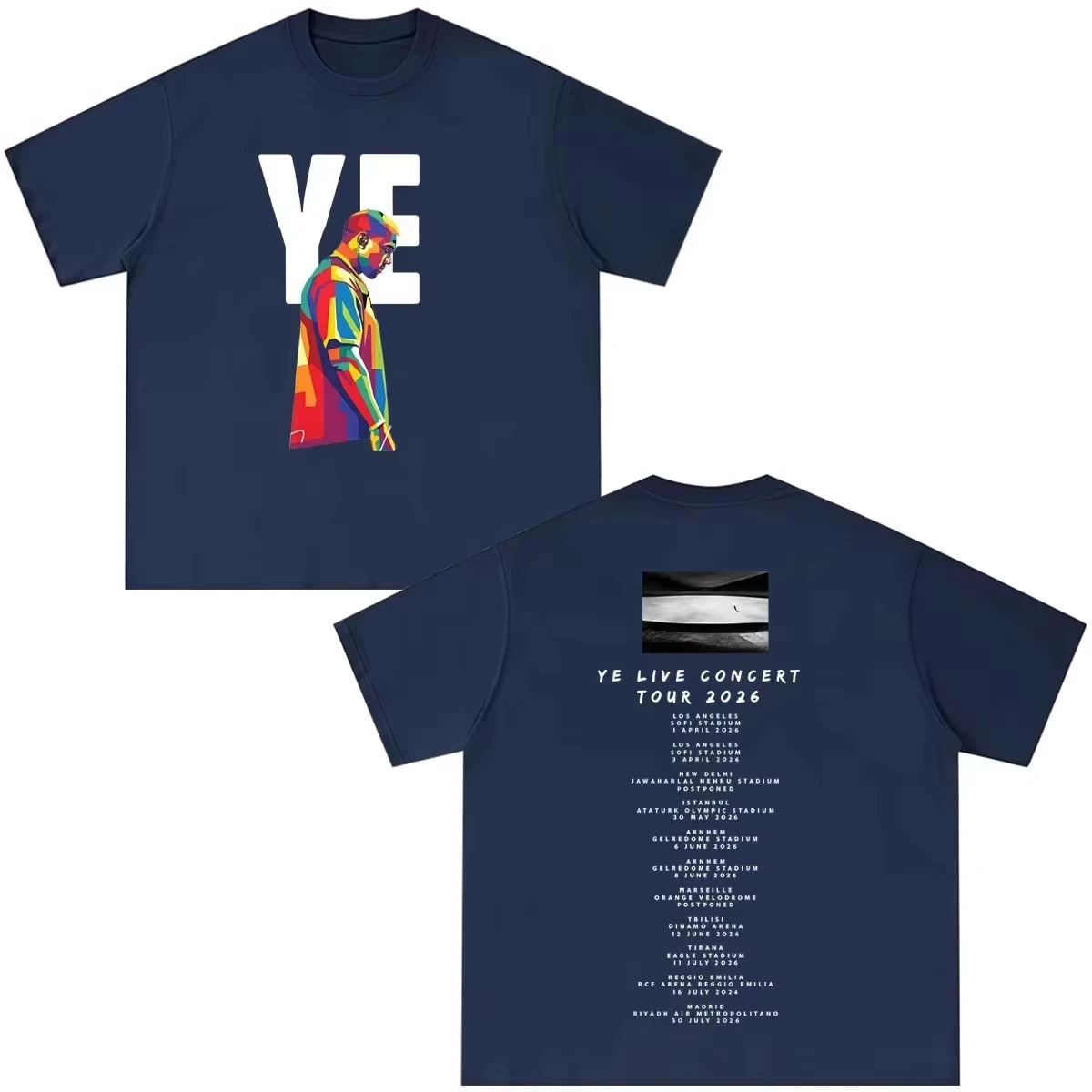 Rapper Kanye West Tour 2026 Print T-shirt Unisex Cotton Vintage T-shirt Short Sleeve Casual Oversized Unisex Streetwear Trendy