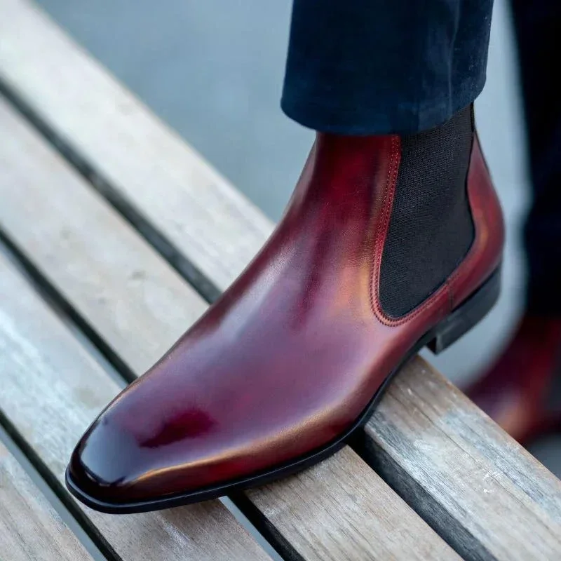 Novo vermelho masculino chelsea botas sola vermelha dedo do pé quadrado deslizamento-on homens de negócios botas curtas bottes pour hommes botas de tornozelo