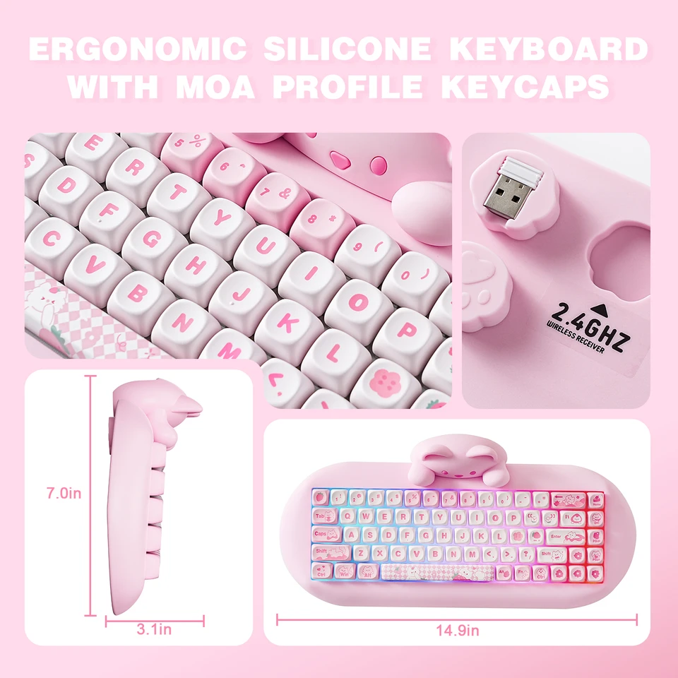YUNZII C68 Pink 65% Hi-Fi Cute Cat Silicone Hot Swap NKRO