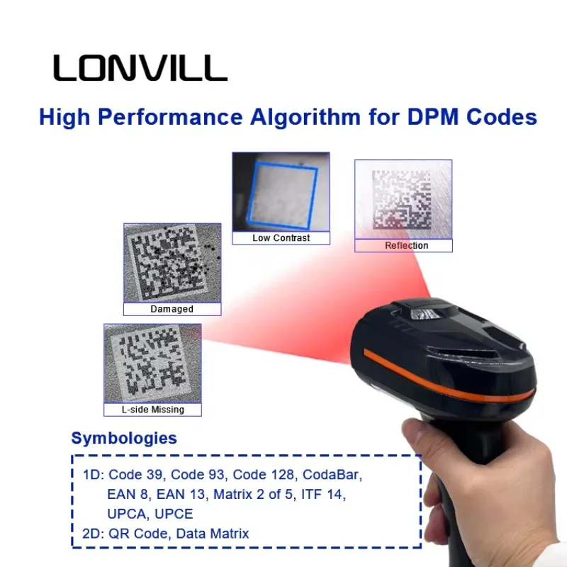 Pemindai Kode Batang Industri USB LONVILL Ethernet Wired Data Matrix Handheld