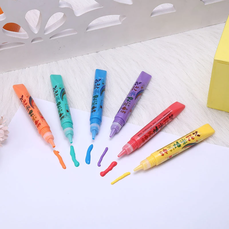 6Pcs Magic Popcorn Pens Puffy 3D Art Safe Pen for Greeting Birthday Cards Kids Children 3D Art Pens Kids Gifts School Stationery