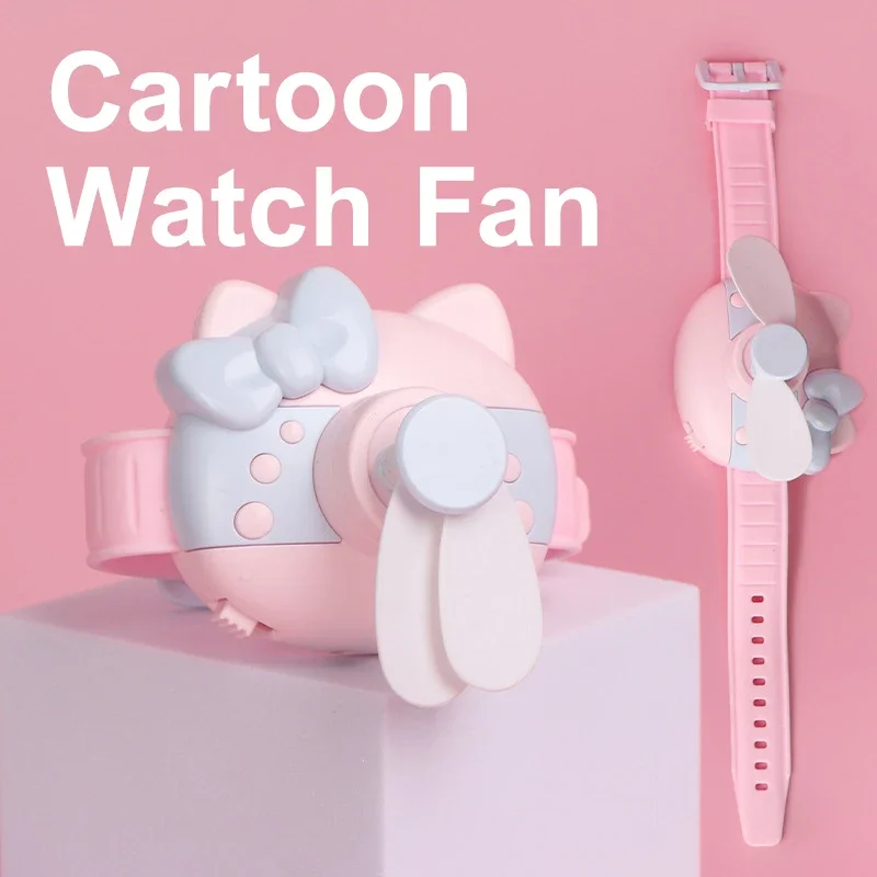

Cartoon Watch Mini Fan Cute Hello Kitty USB Rechargeable Portable Wrist Small Fan for Outdoor Summer Children Student Gift