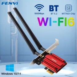 Fenvi-WiFi 6 PCIe Adaptador Sem Fio, AX1800 Dual Band, 5Ghz, 2.4Ghz, Bluetooth 5.2, Placa de Rede, Desktop, PC, Win 10, 11