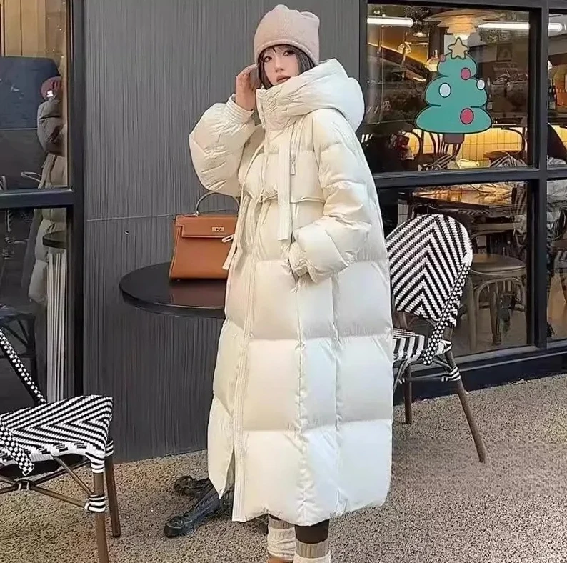 

2025 New Women's Long Winter Coat, Korean Edition Loose Thick Hooded Jacket, Cotton Padded Warm Fashion Parka Overcoat