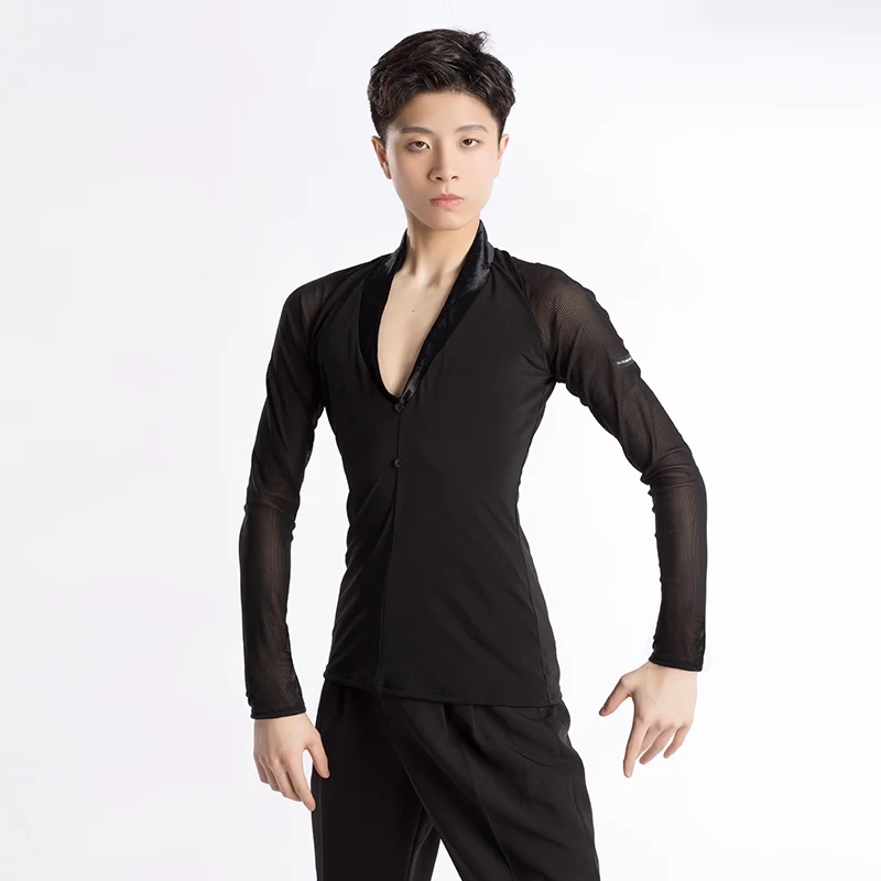 

New Latin Dance Tops Men Modern Dancewear V-neck Ballroom Practice Wear Stage Costume Salsa Clothing Samba Dancing Outfit VBH794