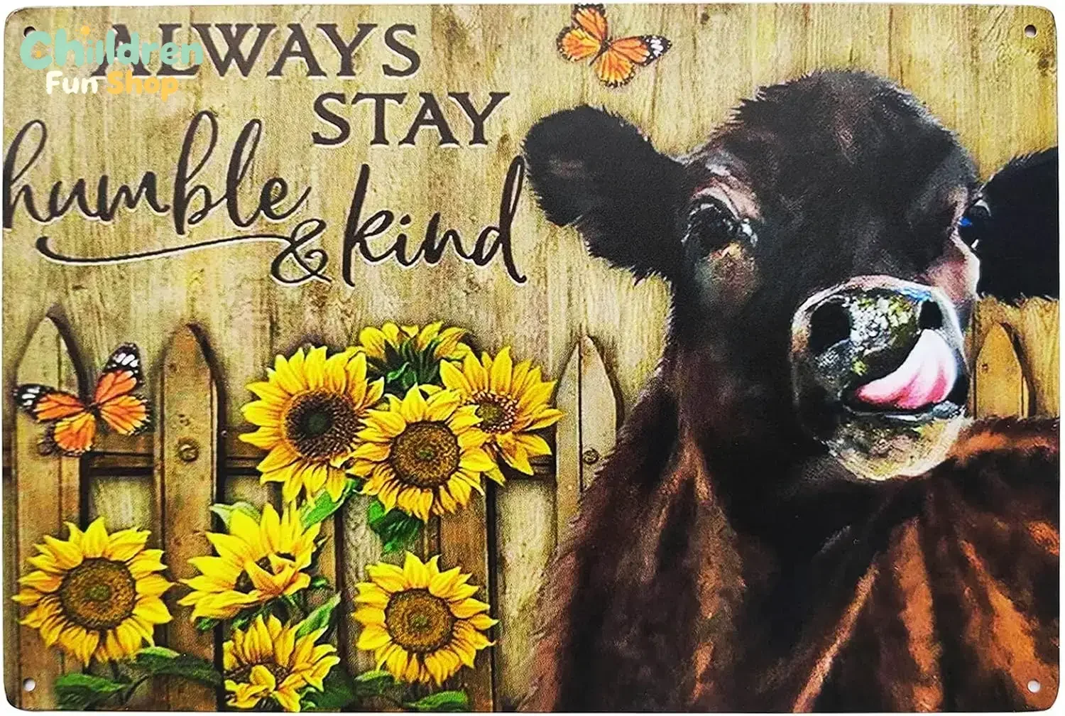 Always Stay Humble And Kind Vintage Tin Bar Sign Rustic Sunflower Decor Novelty Cow With Inspirational Quote Farmhouse Decor