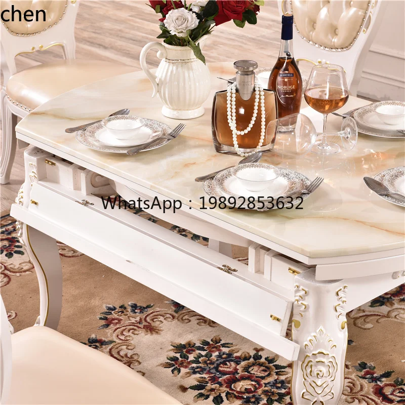 marble foldable dining table solid wood retractable round table household small apartment simple rectangular dining table