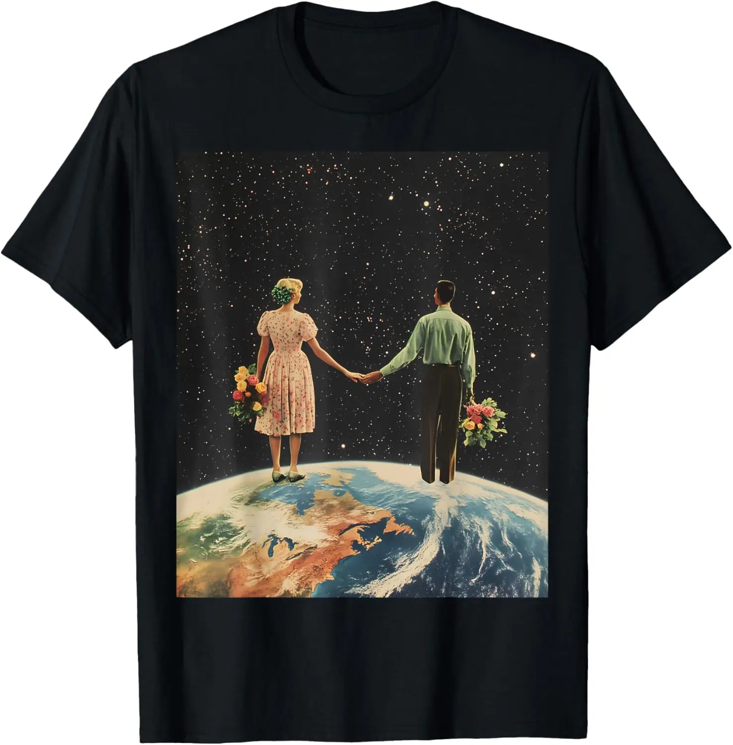 

Vintage Romantic Couple in Space Aesthetic Graphic Tee T-Shirt