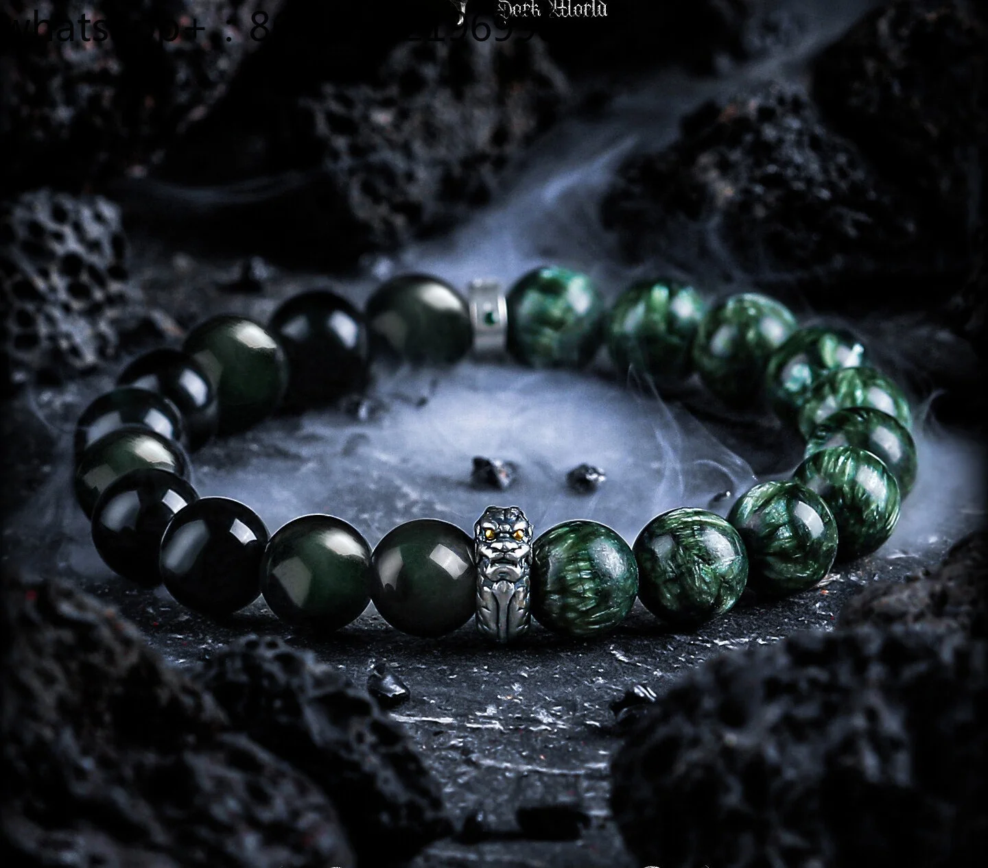 [Canglong] Original Retro Obsidian Bracelet Men's High-end Green Dragon Crystal Niche Bead Bracelet.