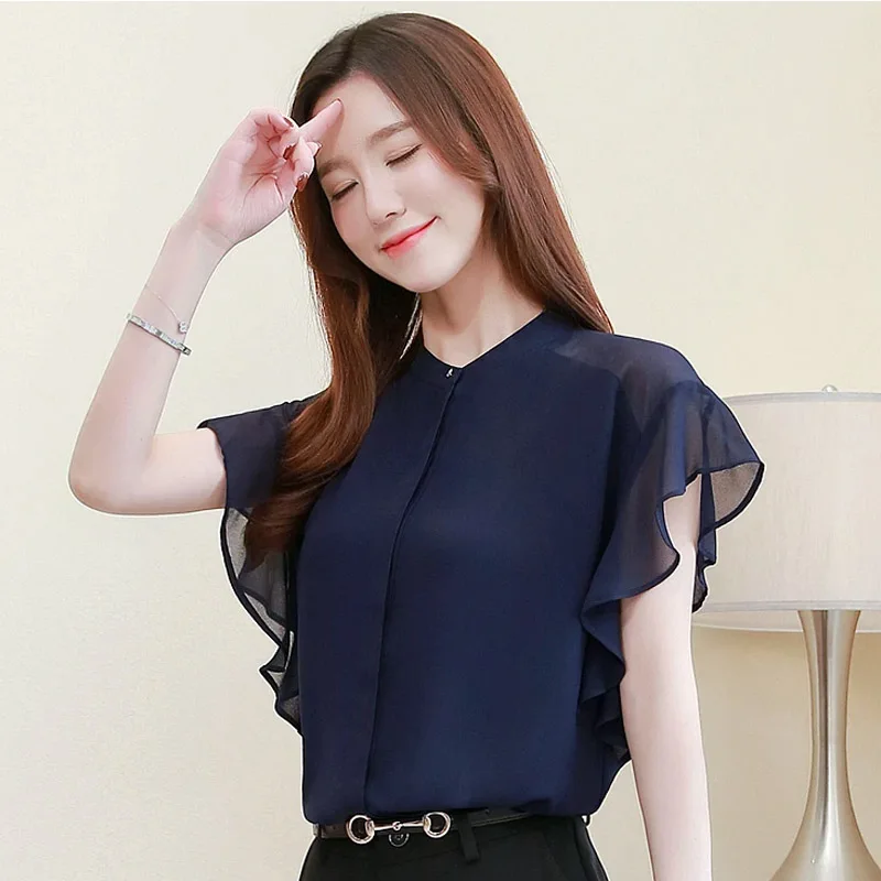 Women's Summer Blouses 2026 Short Sleeve Women Shirts Chiffon Blouse Chemisier Femme Womens Tops And Blouses Camisas Mujer B318