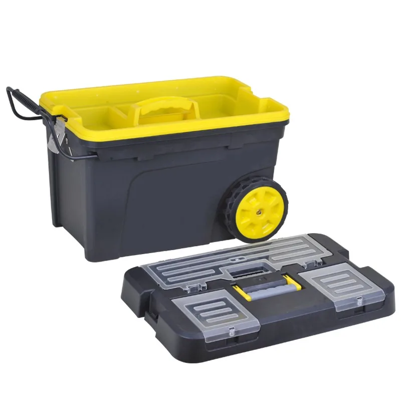 2025Handle and Wheels Portable Outdoor Plastic Tool Box Multifunctional household toolbox