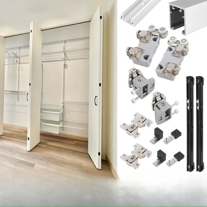 Cloakroom metal wardrobe folding door pulley translates left and right sliding cabinet door
