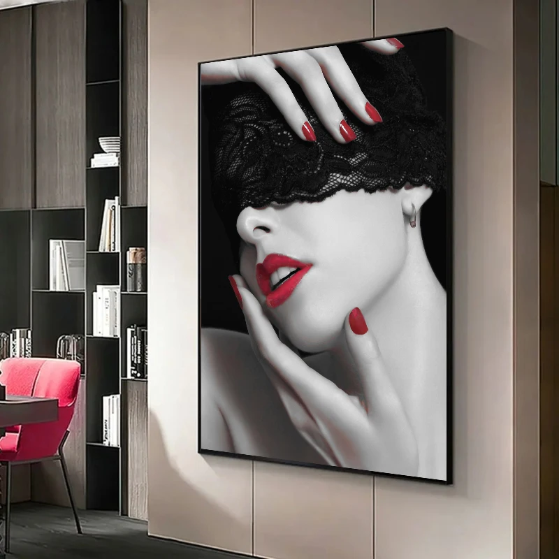 Sexy Red Lips Women Burning Money Cash Posters and Prints Canvas Paintings Fashion Girl Portrait Wall Art Picture Bar Home Decor - view 3