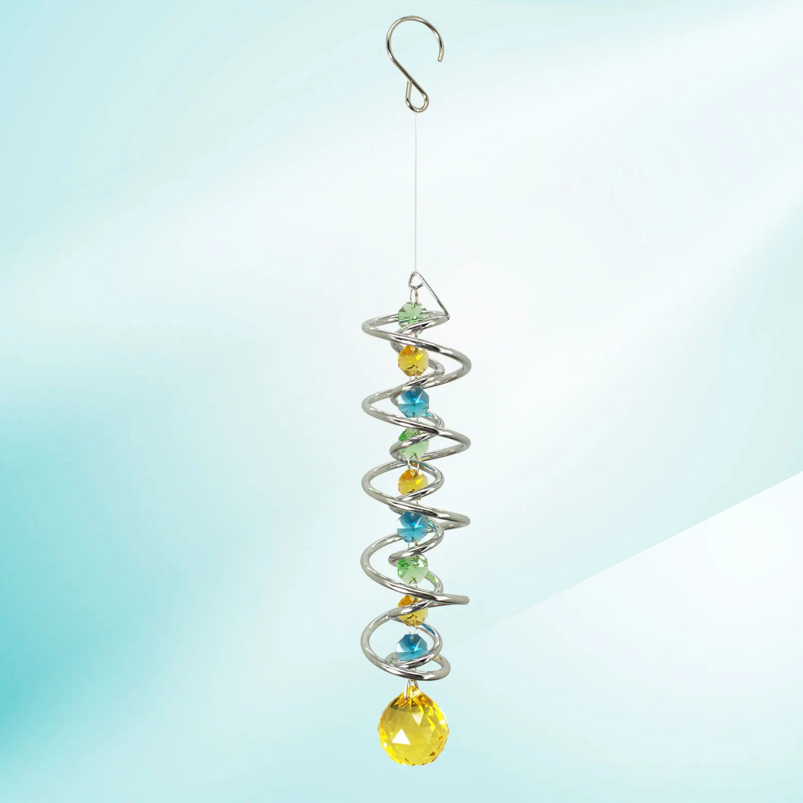 THEYUFA Gazing Ball Spiral Tail Wind Spinner Double-Spiral W/Sea Crystal Ball and Chain Crystals Garden Decoration14in Height