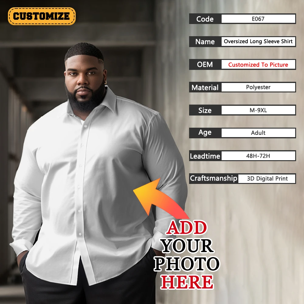 Custom Pattern/LOGO Oversized Men Shirts Set for Long Sleeve Summer Men's Clothing Full Print Design Yourself Personalized Gift