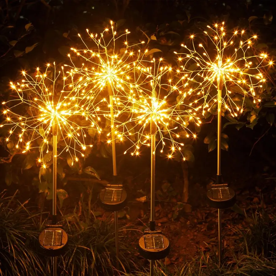 

Solar Garden Lights Outdoor Yard Decorations, 4 Pack 150Leds Pathway Light, Fairy Firework Stake Lights for Garden, Patio, Pathw