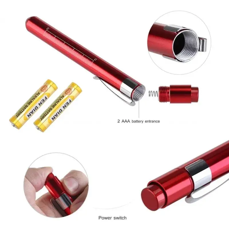 1pcs Rescue Medical LED Pen Light  Flashlight with Pupil Gauge and Ruler  without Batteries for Nursing Students Doctors