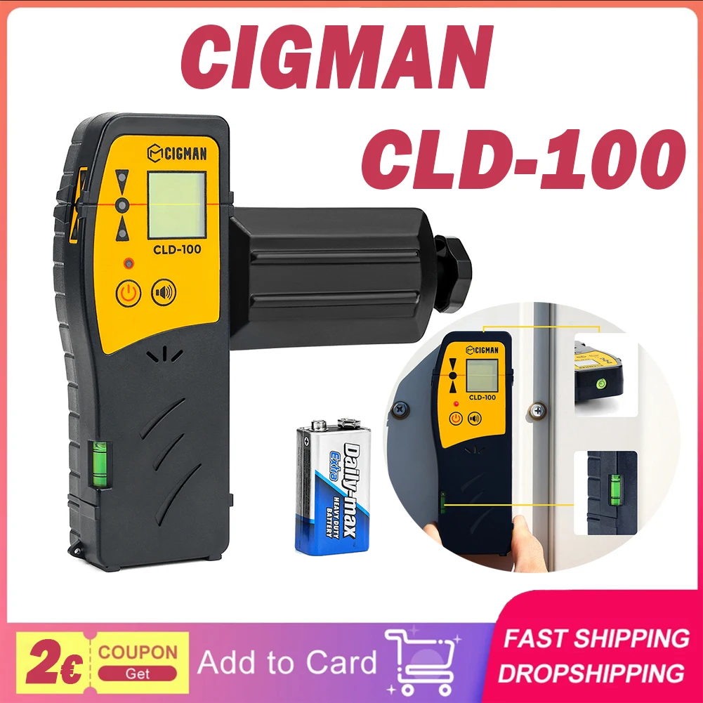Cigman CLD-100 laser empfänger 3 seiten anzeige leuchtet 50m/164ft arbeits abstand 10min auto
