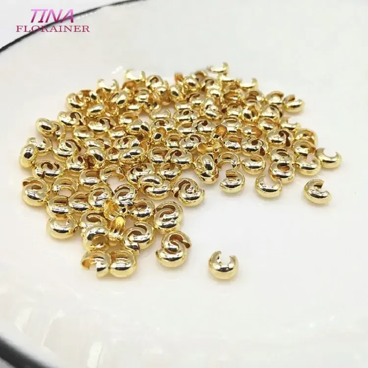 50PCS 14K gold Color Plated Crimp Covers Clasps Wrapped Cord Buckle Connectors Fit bracelet necklace For Jewelry Making