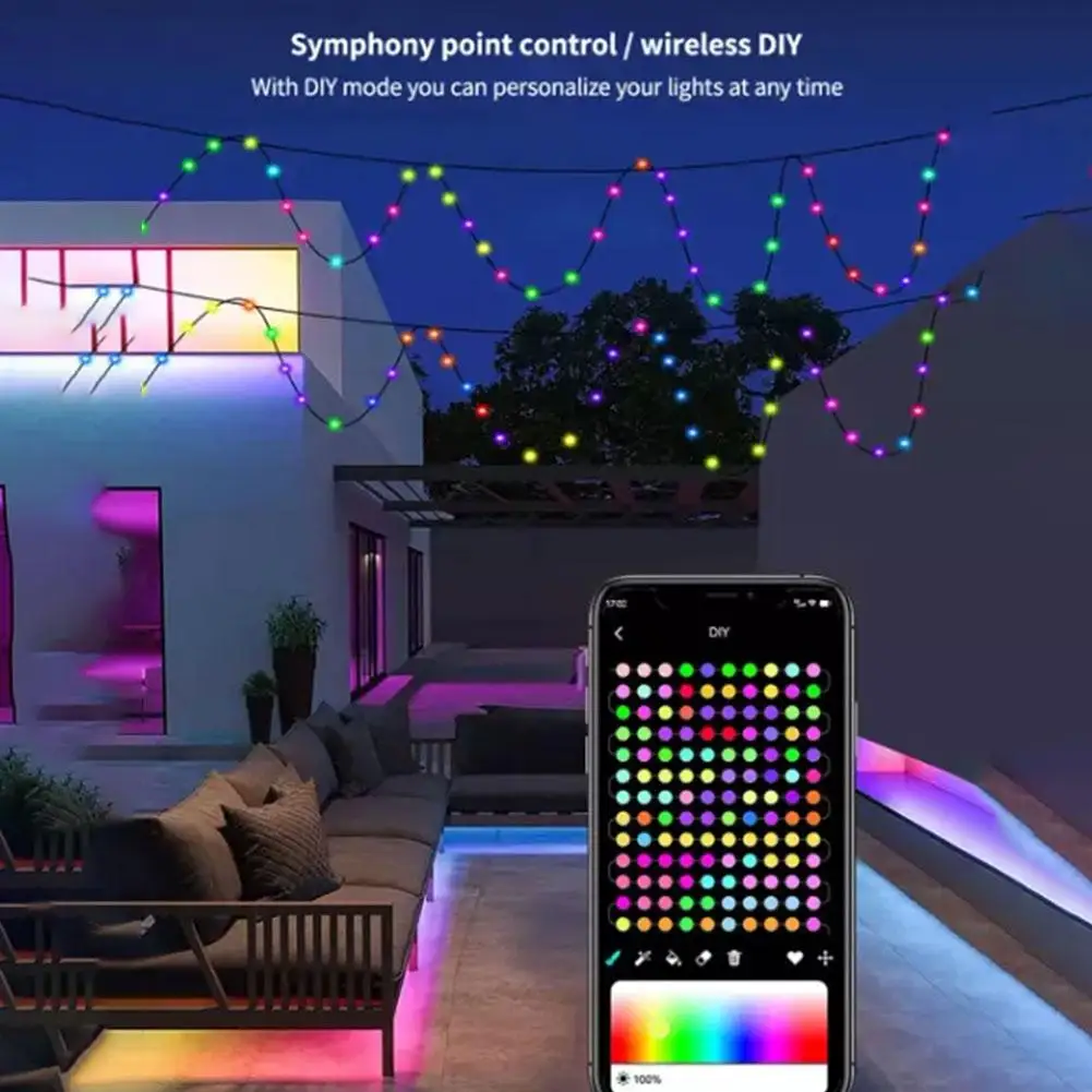 Lampu LED dekorasi pohon RGB, lampu peri karangan bunga Remote Control aplikasi luar ruangan lampu String LED USB kontrol Bluetooth pintar