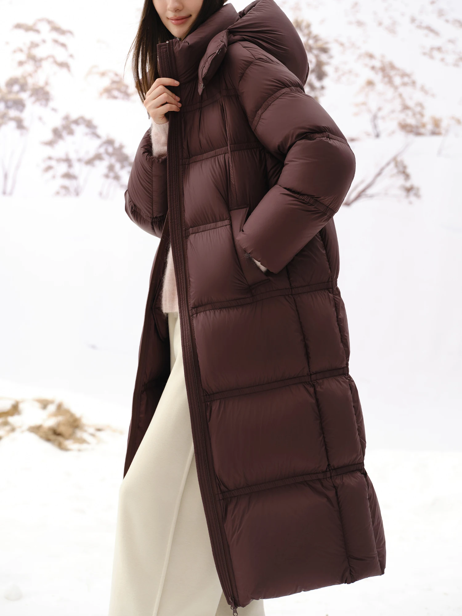 FSLE 252G Filling Amount Women Winter Thicken Long Down Coats Black Hooded All-Match Straight Winter Down Jackets 24FS14728