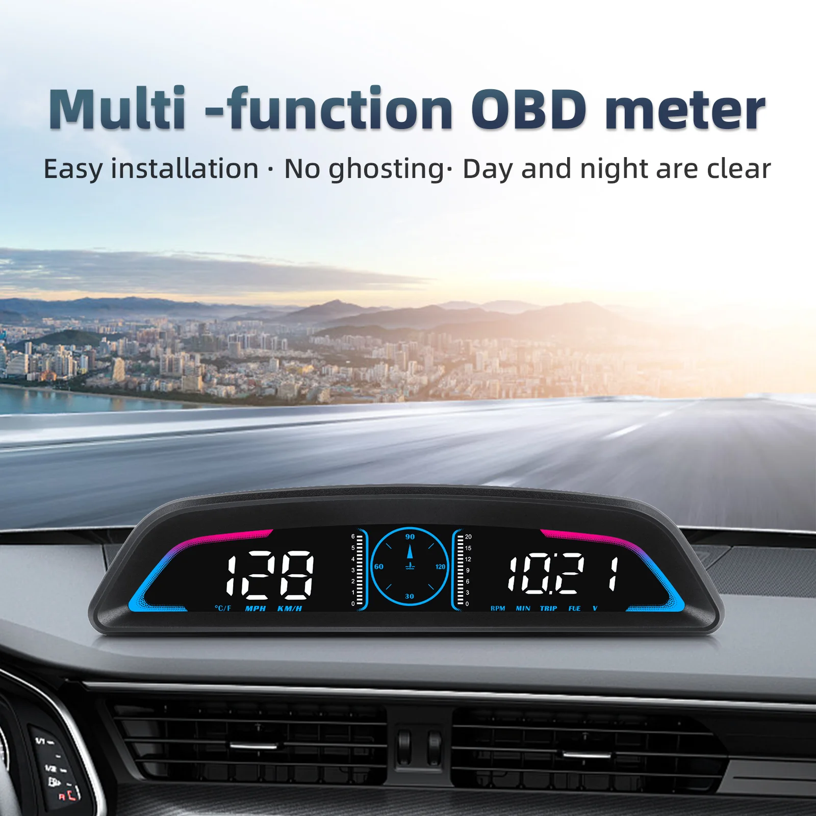 B3 OBD2 HUD Multifunctional Display Smart Digital Meter Speedometer RPM Clock Water Temp Voltage Fuel Consumption Multiple Alarm