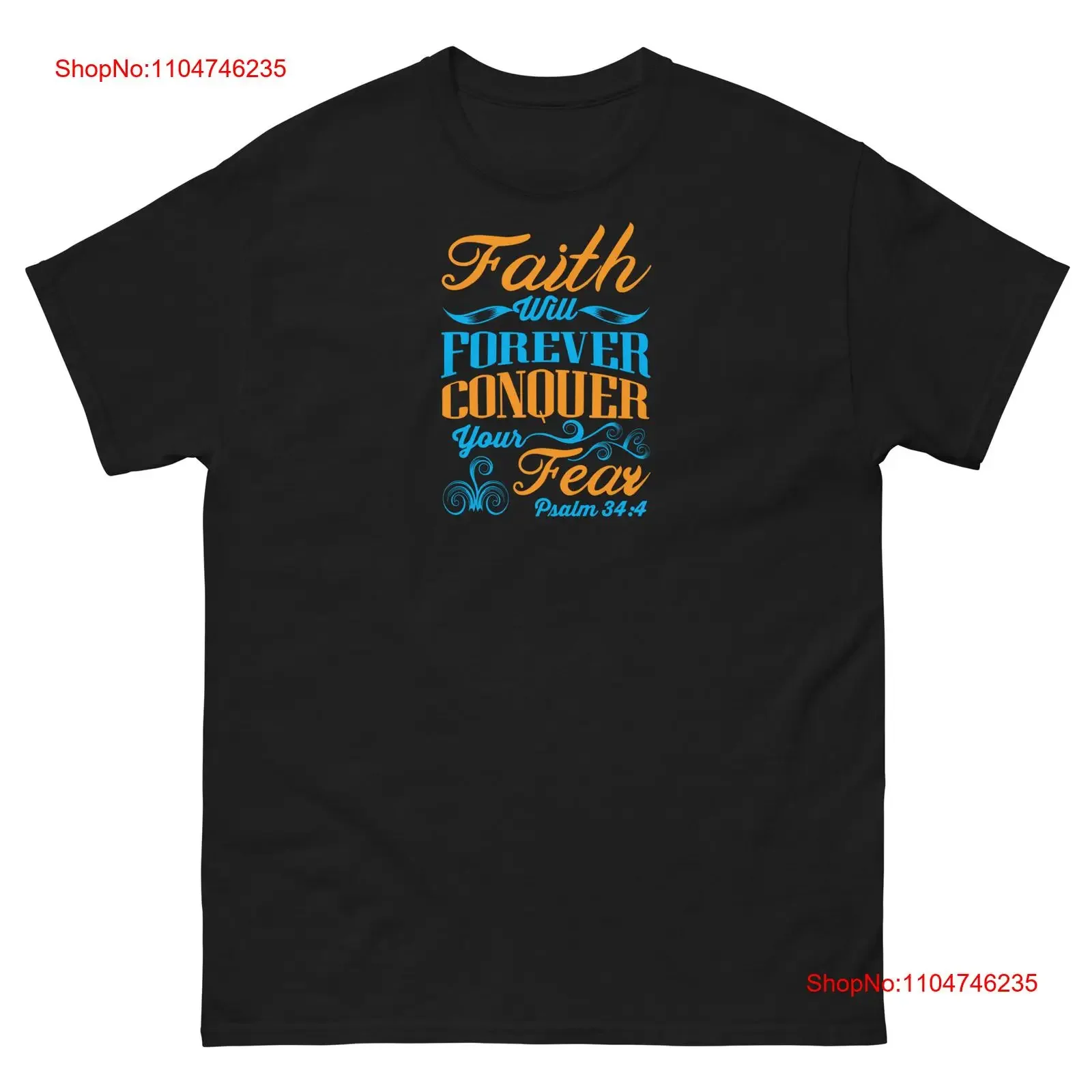 الإيمان سوف يتغلب على الخوف الكتاب المقدس إقتباس الرجال الكلاسيكية تي شيرت خمر غسلها عادية لينة أوم تنوعا امتدت #1
