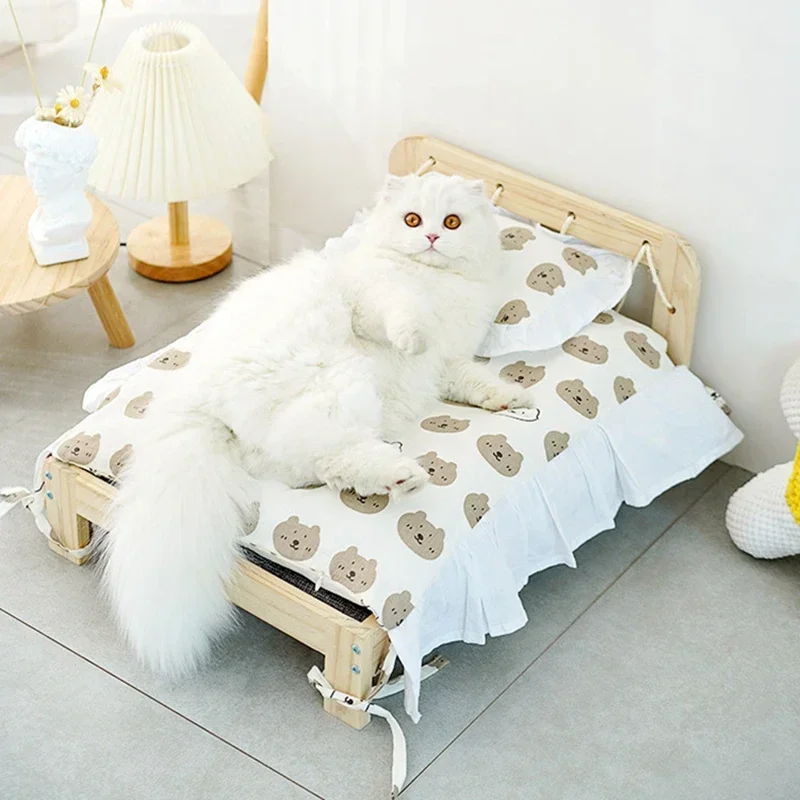 

Solid Wood Cat Bed Pet Bed Hammock Four Seasons Universal Wooden Small Bed