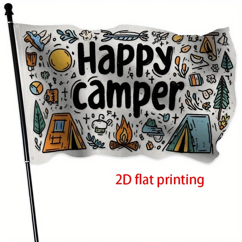 Happy Camper Flag Outdoor Decoration Playful Banner Lightweight Decor For Patios And Themed Parties
