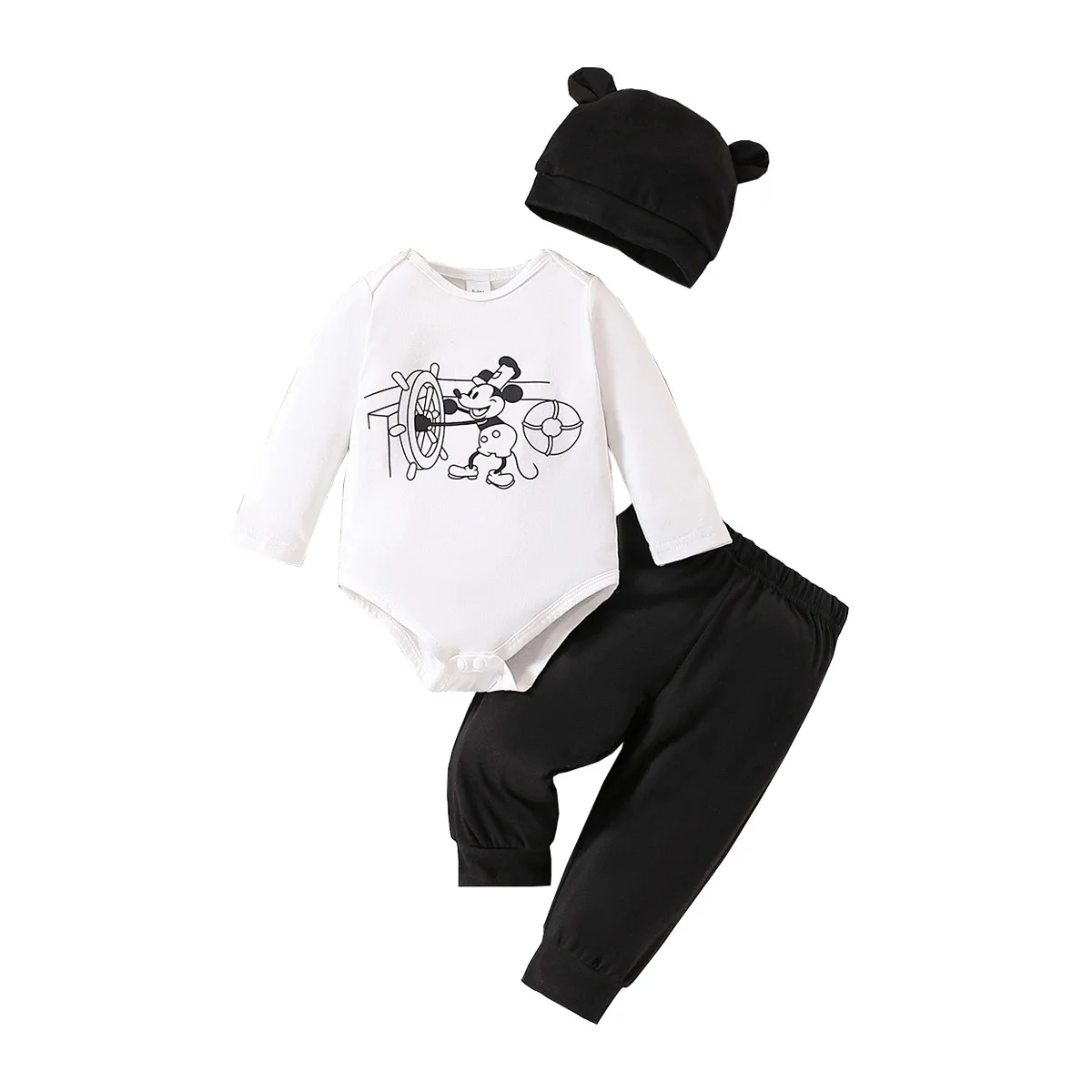 Niedliches Cartoon-bedrucktes zweiteiliges Set für Baby-Jungen, langärmliger Dreieck-Overall mit elastischer Hose für den Herbst – Detail 9