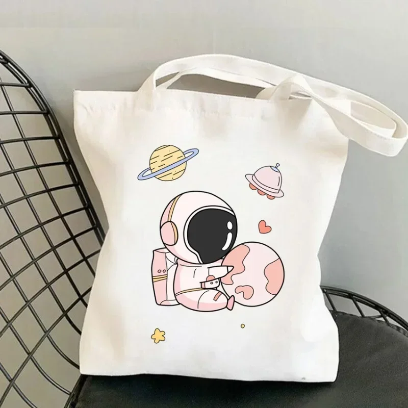 Personality Japanese Cartoon Astronaut Printed Couple Portable Shoulder Bag Student Large-capacity Bag Canvas Bag