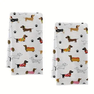 2-Pack of Dachshund-Themed Kitchen Towels, Dish Towels, Hand Towels, Kitchen Decor Towels, Neighbor Gifts, Sweet Housewarming Gifts for Friends, Mom Gifts, Friend Birthday Gifts.