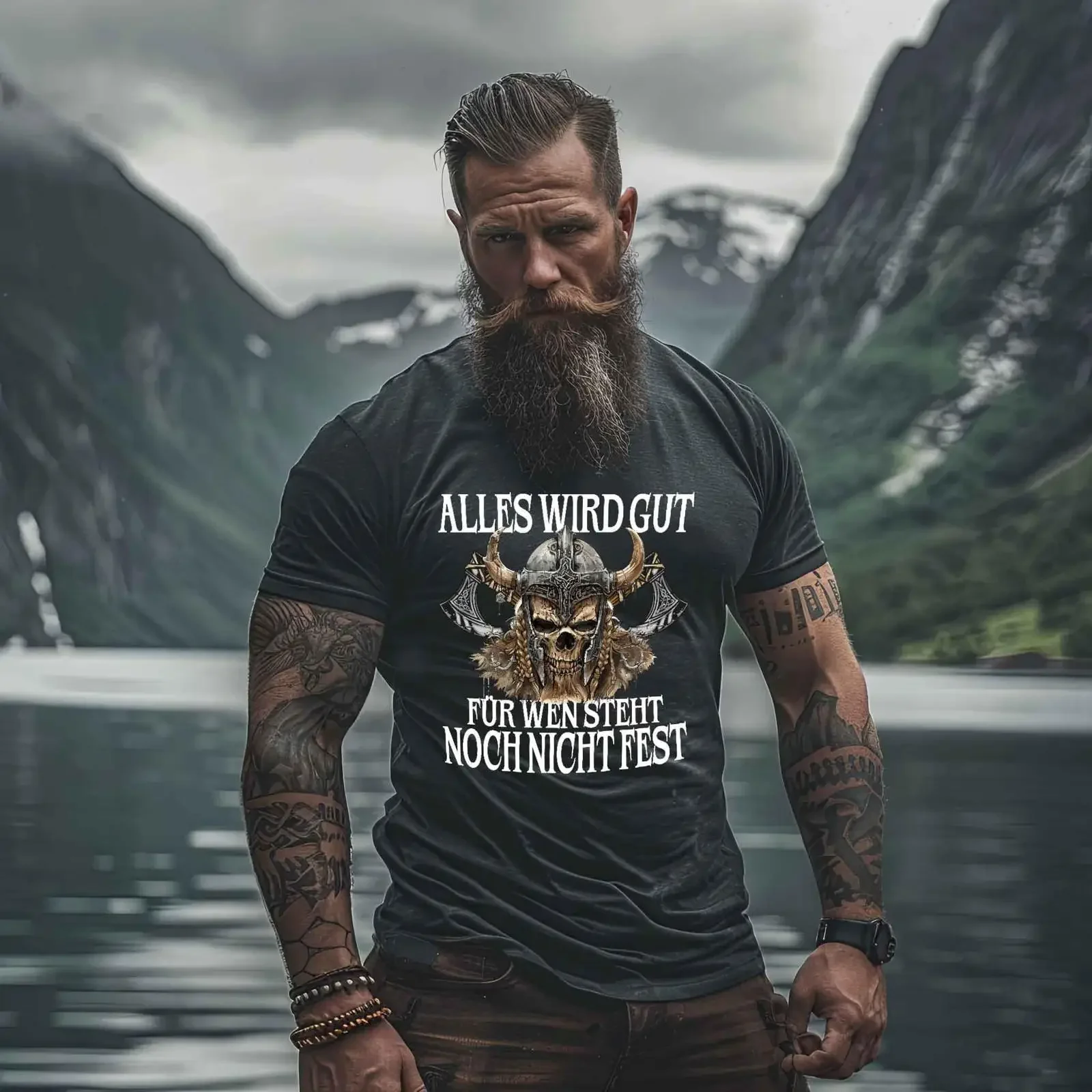 Funny Viking premium shirt Everything will be alright saying with skull Nordic Wear vintage Washed Top For Everyday Wear