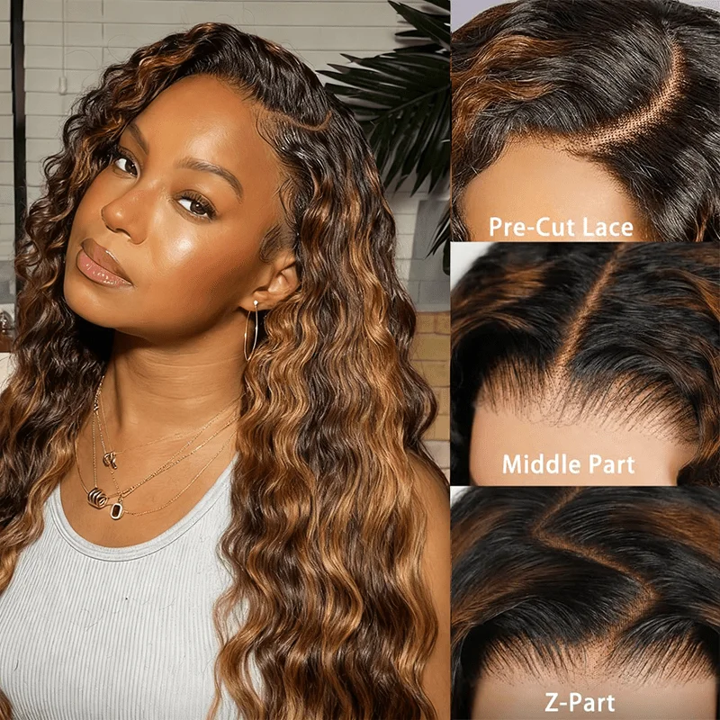 Highlight Ombre Lace Front Wig 40 Inch Curly Wigs 13x6 13x4 Hd Lace Frontal Water Wave Human Hair Wigs 1B/30 Colored Deep Wave image 2
