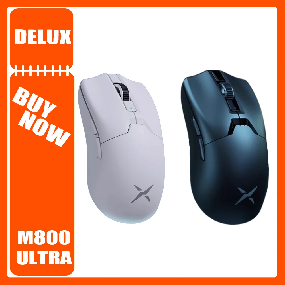 DELUX M800 Ultra Mouse Three Mode Wireless 2.4g PAW3395 Game Mouse 26000DPI Lightweight 4K Rechargeable E-sport Mouse Gifts