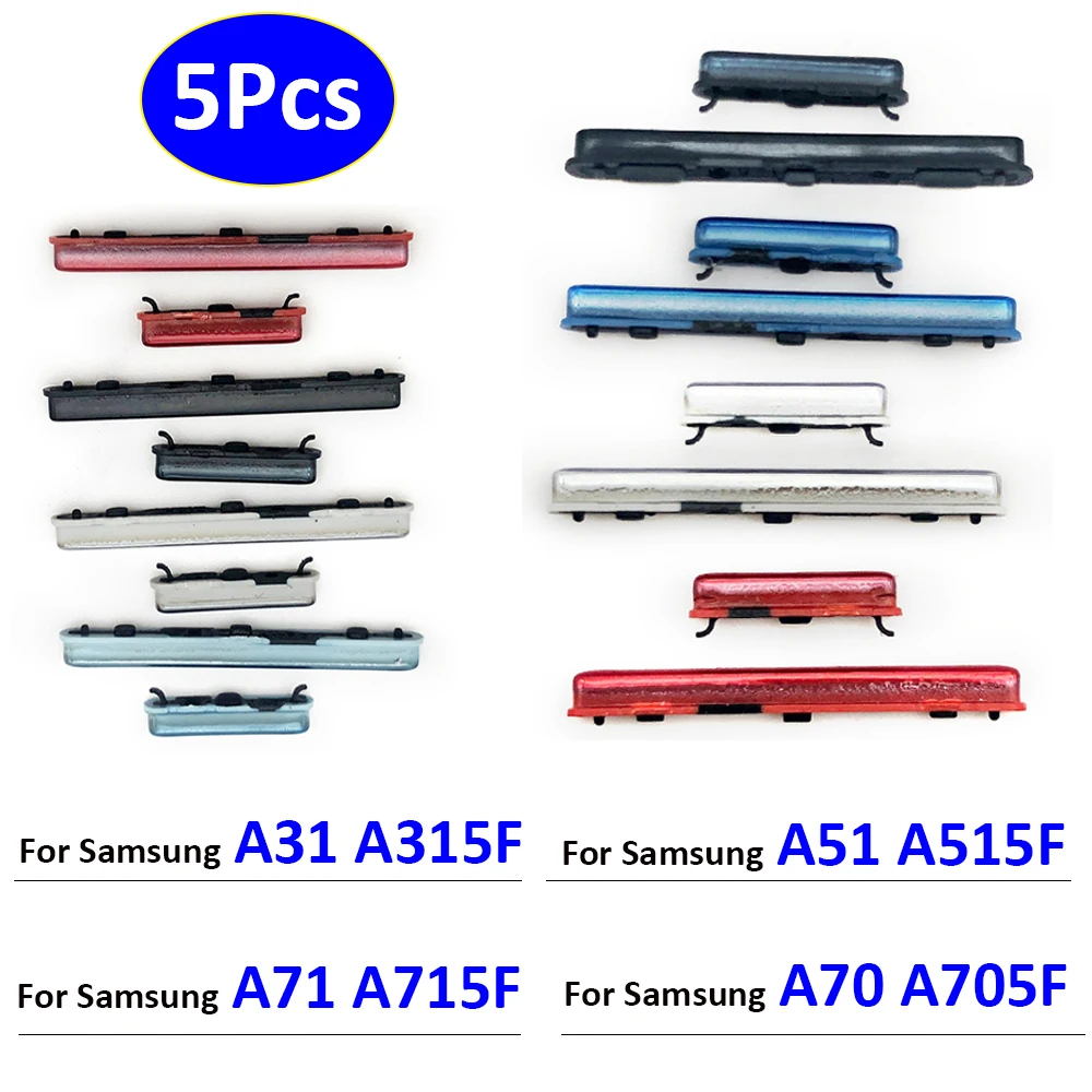 5Pcs， For Samsung A31 A315 A315F A51 A515 A515F A70 A705 A705F A71 A715 A715F Power Button + Volume Side Button