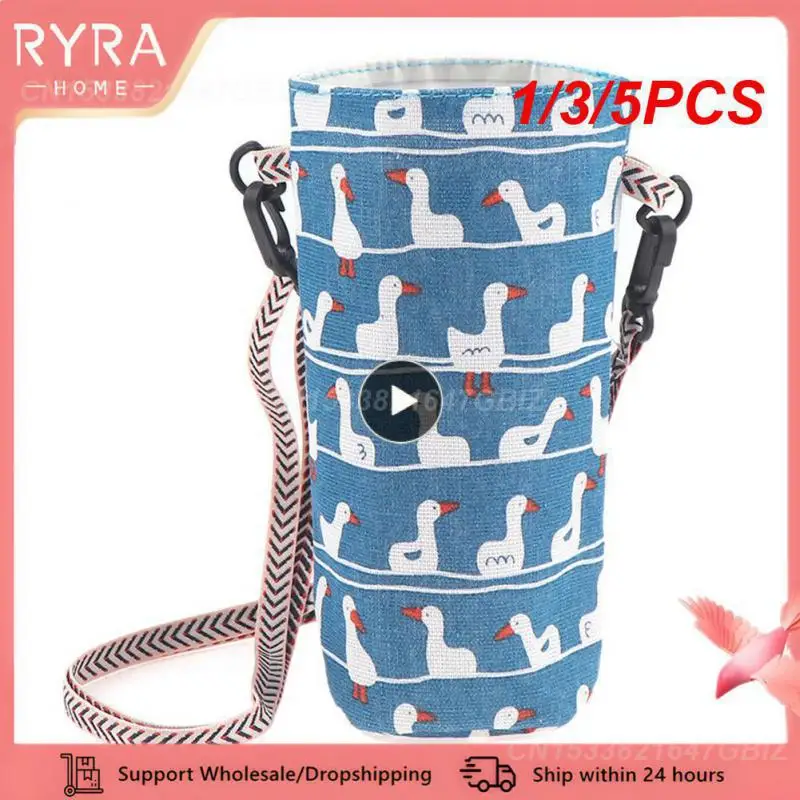 1/3/5PCS Fashionable Water Bottle Holder Cup Set Storage Bag Cotton Linen Canva Water Cup Bag Portable Lanyard Coffee