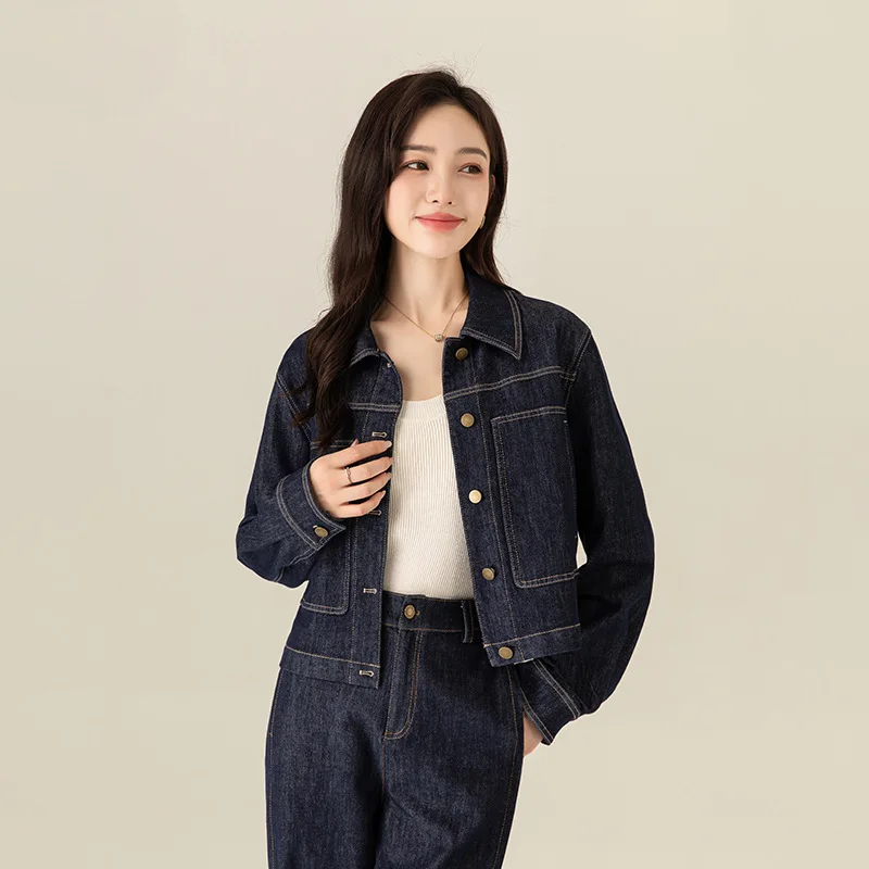 

Blue Denim Jacket for Women Small 2025 Autumn New Retro Temperament Casual Jacket Short Top