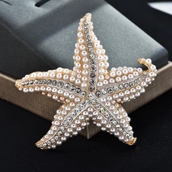 Big Pearl Starfish Women Brooch Pins Fashion Jewelry Accessory For Suit