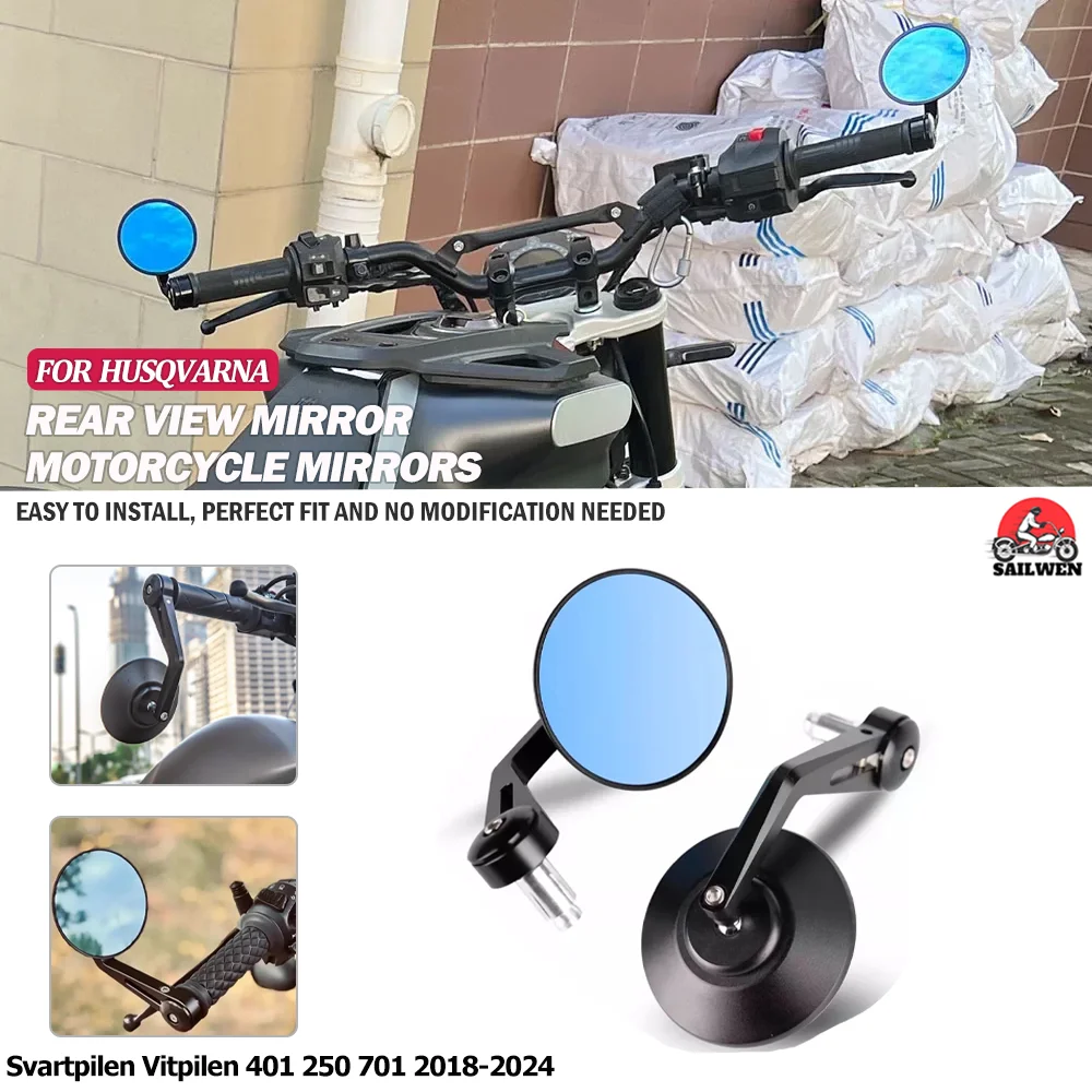 

For Husqvarna Svartpilen Vitpilen250 401 701 Handlebar Rearview CNC Aluminum Moto Accessories Motorcycle Bar End Side Mirror