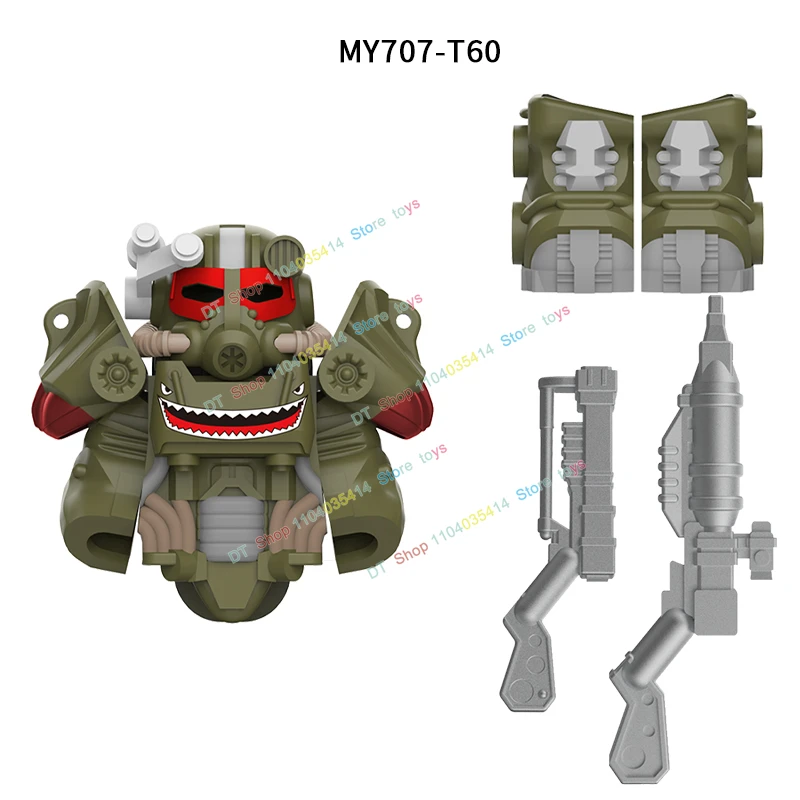 Bloques de construcción de la serie T60 Power Armor para niños, soldados del ejército, accesorios de figuras, modelo de máquina, juguetes para niños, MY701-710